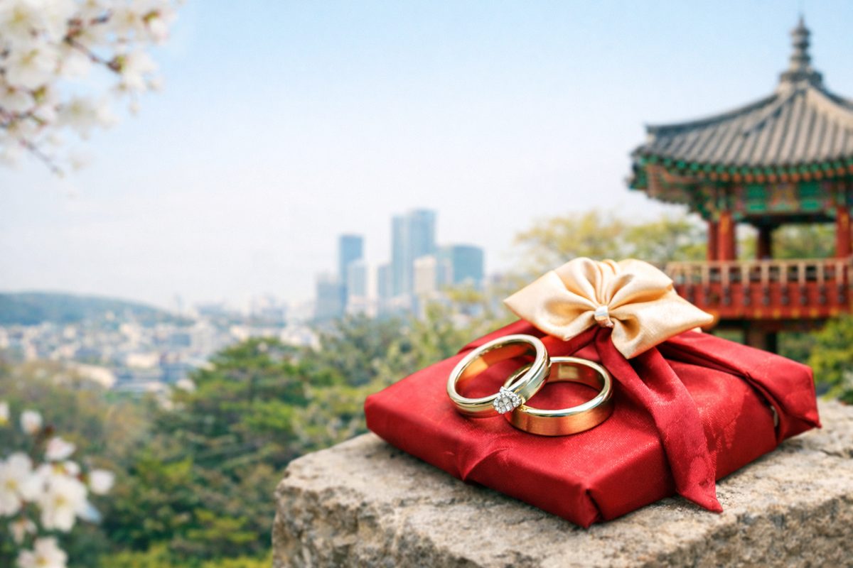 在日コリアンの民族結婚と韓国の伝統文化を象徴する指輪のイメージ