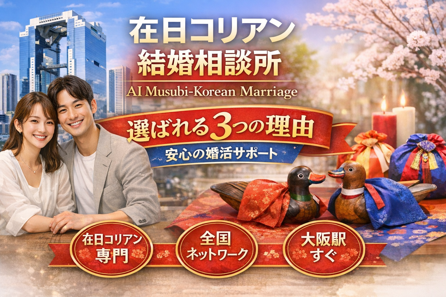 大阪の在日コリアン向け結婚相談所AI Musubiの婚活サポートイメージ